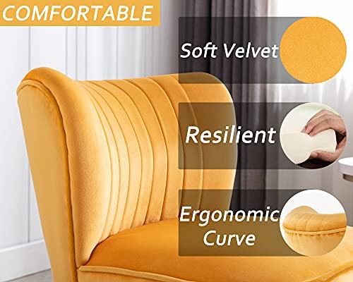 Janoray Velvet Accent Chair Set Of 2 Comfy Living Room Chair Armless Slipper Chair Mid Century Side Chair Single Sofa Chair With Golden Legs Wingback For Bedroom Guest Room, Yellow #TOP1