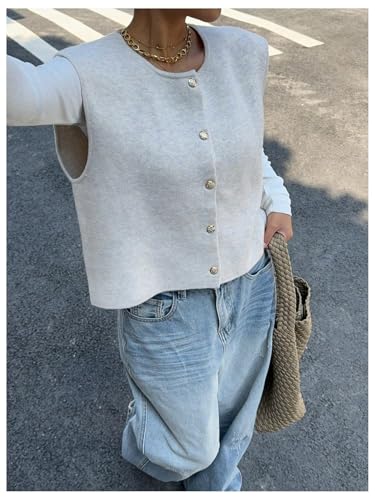 Verdusa Old Money Button Down Sleeveless Sweater Vest Tops Cozy Cardigans Trendy Tops for Women 20254