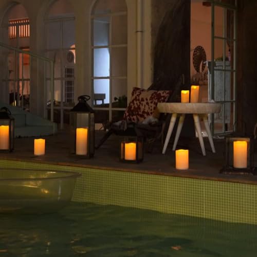Image of Homemory 4 inch x 6 inch Large Waterproof Outdoor Flameless Candles, Battery Operated Flickering LED Pillar Candles with Remote and Timers for Indoor Outdoor Lanterns, Long Lasting, Dark Ivory, Set of 4