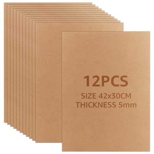 JMIATRY 12 placas de madera MDF para manualidades, 42 x 30 cm, placas de fibra de densidad media de 5 mm, para láser, sierra de marcas, enrutador CNC, modelado