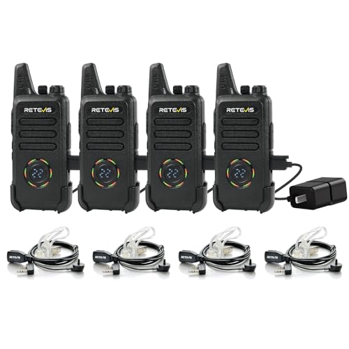 Retevis RT22S 2 Way Radios Rechargeable Walkie Talkies with Headset Long Range Channel Display Lock Emergency Alarm Signal Prompt VOX, Two Way Radios for Family Event Skiing Gift Stores (4 Pack)