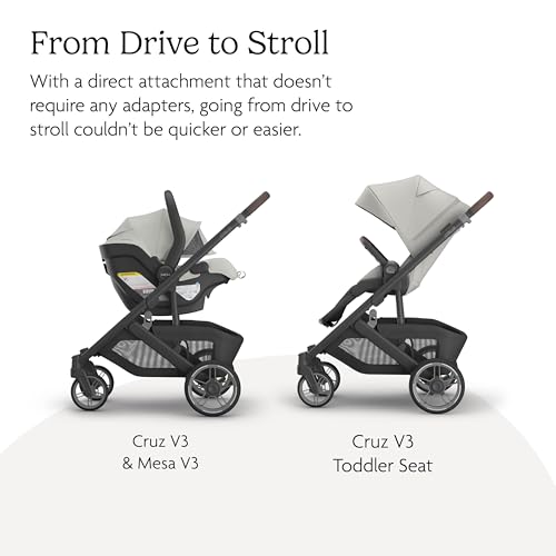 Image of UPPAbaby Cruz V3 Stroller + Mesa V3 Car Seat Travel System Combo - Toddler Seat, Bumper Bar, Bug and Rain Shields, Car Seat Base, and Infant Insert Included - Savannah (Pearl Gray Jacquard)