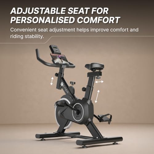 Image of Fitkit by Cult FK8001 Spin Bike with 8Kg Flywheel, LCD display, Adjustable Brake Pad Resistance with Belt Drive System for Fitness at Home Workouts | Max Weight : 130 kg (Black)