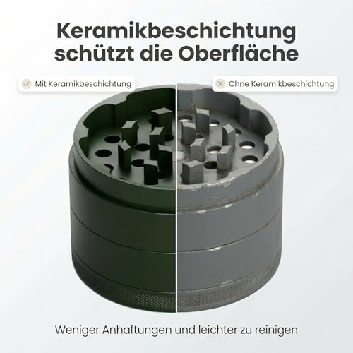 TRIVANA CERA | 4-teiliger Keramik Grinder (Nano-Beschichtung) | 63mm | Antihaft Kräutermühle/Crusher | Leichtgängige Rotation | Magnetverschluss (Dunkelgrün)