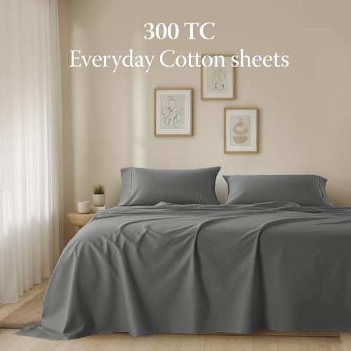 Image of Threadmill 300 Thread Count Cotton King Sheet Set, Sateen, Solid, Dark Grey | 100% Cotton, Sateen Weave, 4-Piece Set, 16 inch Deep Pocket, Cooling, Breathable, All-Season, Lightweight, OEKO-TEX Certified