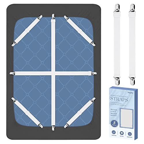 Sopito Sheet Straps, Adjustable Elastic Bed Sheet Holder, 8pcs White