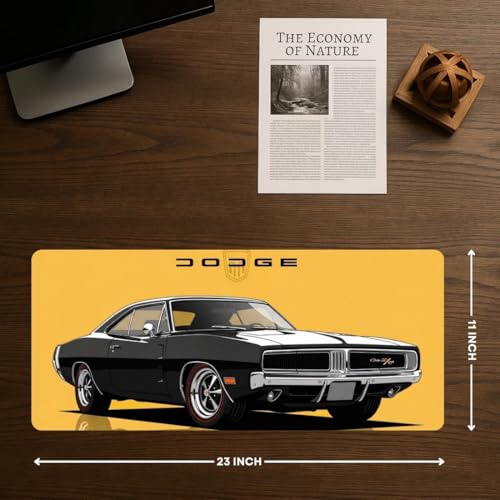 Image of Moto Edition Desk Mat 23x11 Inch - Racing-Themed Keyboard & Mouse Pad for Office, Home & Gaming | Non-Slip Rubber Base, Waterproof Surface, Supercar & Bike Inspired Table Mat (Classic Dodge)