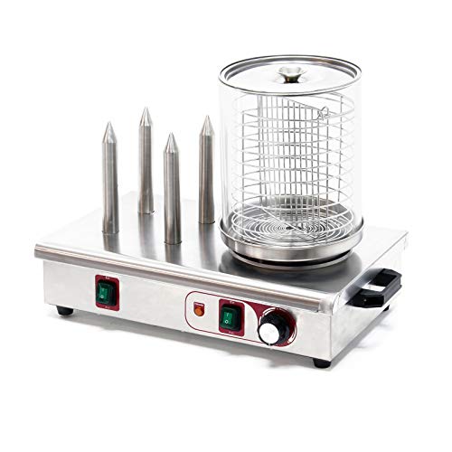 Foto von Wiltec Hot Dog Gerät 650 W aus Edelstahl mit 4 Heiz-Dornen, 475 x 290 x 380 mm, Wurstkocher Würstchenwärmer Hot Dog Maker Eierkocher Dämpfer