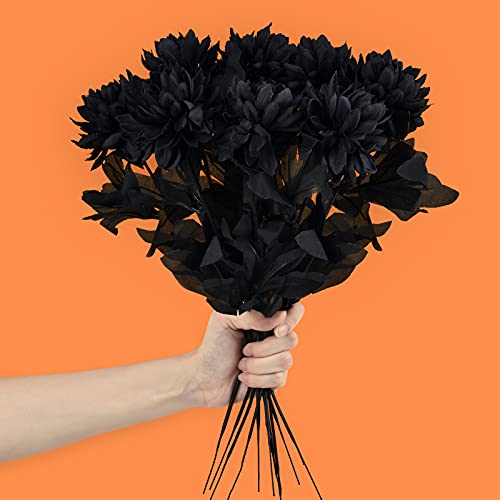 Hamore 10Pcs Dahlia Artificial Flowers Black Artificial Flowers Artificial Silk Dahlia Bouquet Black Dahlias Flowers Faux Dahlia Stems For Halloween Harvest Festival Table Centerpieces Home Decor, 16" #TOP2
