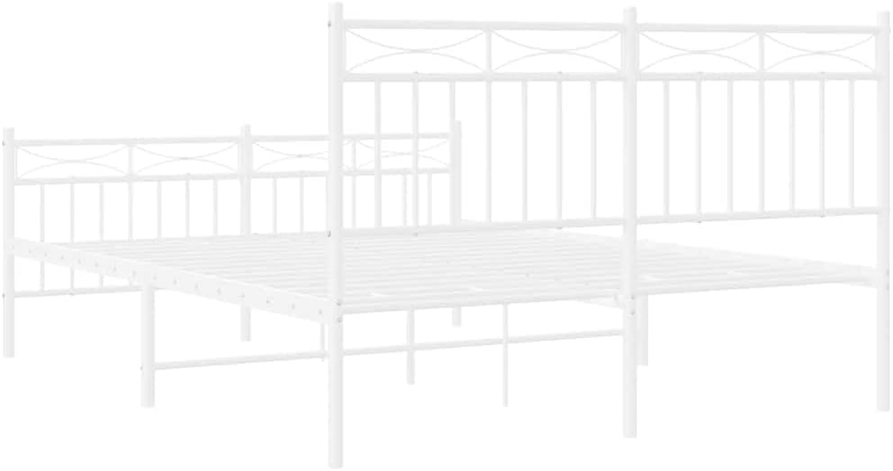 White Powder-Coated Steel Bed Frame Full Size with Headboard and Footboard, Durable Heavy-Duty Platform Foundation, Sturdy Slatted Design for Bedroom Mattress Support and Storage