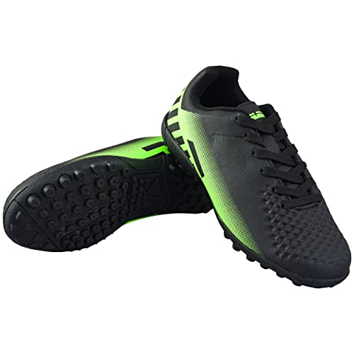 Vizari Santos Turf Soccer Shoes for Boys and Girls| Turf Shoes with Two Color Synthetic Upper | Youth Football Turf Shoes with Rubber Oursole | Superior Traction on Turf Ground, (Black/Green, 2) by Vizari - Used condition - US$22.05