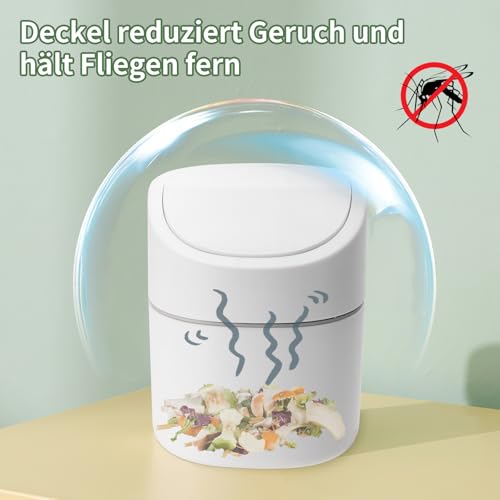 JOYFIER Mini tischmülleimer 2L mit Müllsäcken 180 Stück, tischabfalleimer mit deckel für Den Waschtisch Küche Badezimmer Büro Schreibtisch (Weiß)