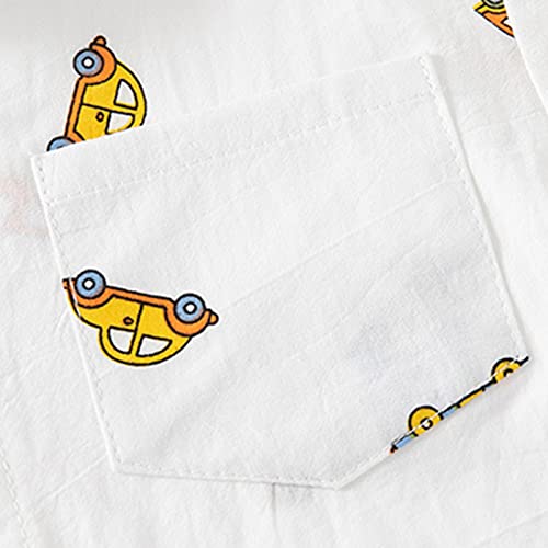 Toddler Boy Button Shirt Sleeve Button Down Shirt Cartoon Car Pattern with Pockets for 2 to 8 Years Old Multi Pack4