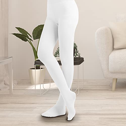 Emem Apparel Women's Ladies Solid Colored Opaque Dance Ballet Costume Microfiber Footed Tights Stockings Fashion White C #TOP5
