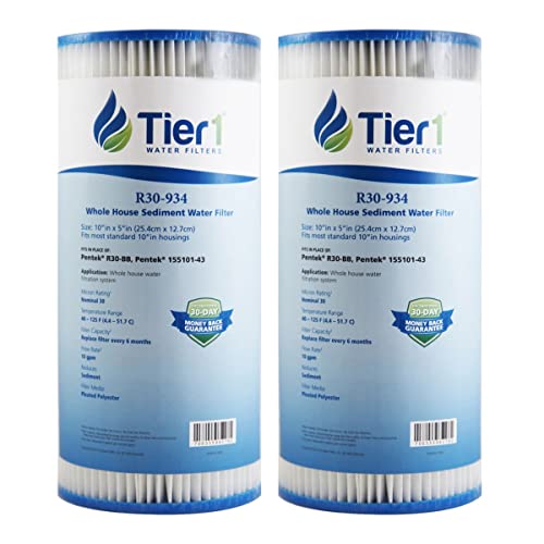 polyester filter micron - Tier1 30 Micron 10 Inch x 4.5 Inch | 2-Pack Pleated Polyester Whole House Sediment Water Filter Replacement Cartridge | Compatible with Pentek R30-BB, 155101-43, RS6, SPC-45-1030, Home Water Filter