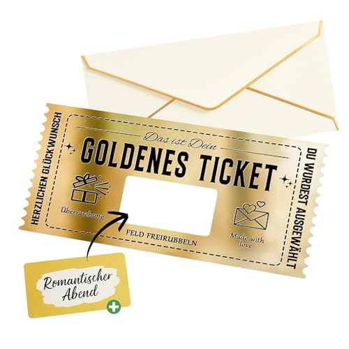 ok4y Geschenkgutschein mit Rubbelaufkleber zum Selbstausfüllen, Geschenkkarte für Geburtstag, Kino, Reise Goldenes Ticket