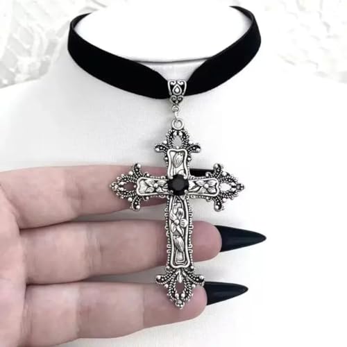 1pc Classic Large Cross Shaped Black Velvet Necklace Prepared, Gorgeous Cross Shaped Black Velvet Necklace3