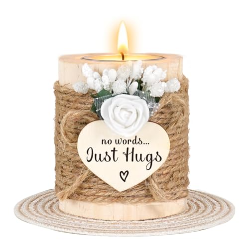 Sympathy Gifts for Loss of Loved One - No Words Just Hugs Wooden Tealight Candle Set Holder Bereavement Grief & Remembrance Gift for Grieving Friends Women