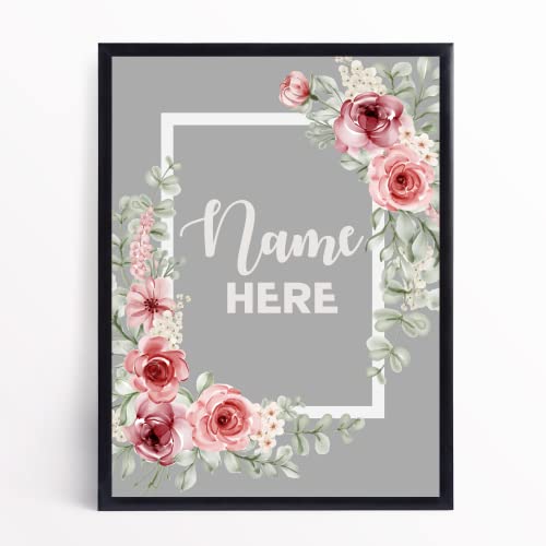 Personalized Floral Border Name Poster for Nursery Room Decor Customized