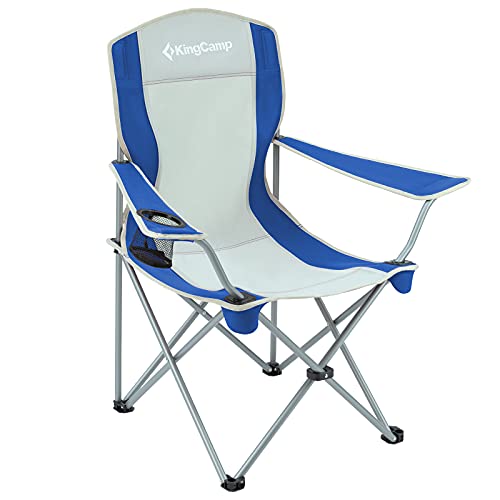 KingCamp Camping Lightweight Folding Portable Quad Chair with Mesh Cup Holder for Outdoor Hiking Fishing Picnic with Carry Bag, 19.6 x 33 x 37.7 inches, Blue/Grey