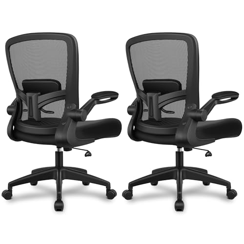 FelixKing Office Chair, Ergonomic Desk Chair Breathable Mesh Chairs Adjustable High Back Lumbar Support Flip-up Armrests, Executive Rolling Swivel Comfy Computer Chairs Home Office Black, Pack of 2