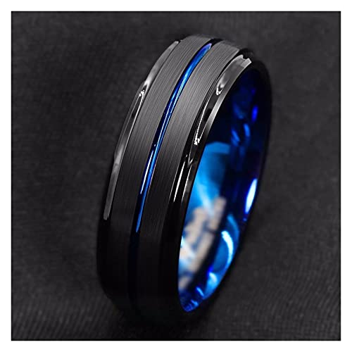 CQHUI Titanring für Männer Oberfläche Schwarz Blaue Nut innerhalb des blauen Gesichts Edelstahlring (Main Stone Color : Blue, Ring Size : 9) Cover
