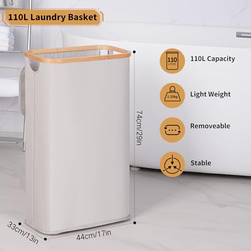 Panier à linge pliable 110l XL avec poignée ergonomique et couvercle