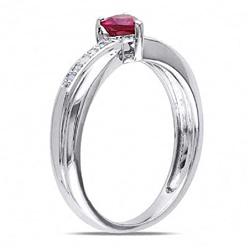 SILVER_MINE 4.0mm Heart-Shaped Ruby & Clear CZ Diamond Womens Promise Wedding Ring In 14K White Gold Plated2