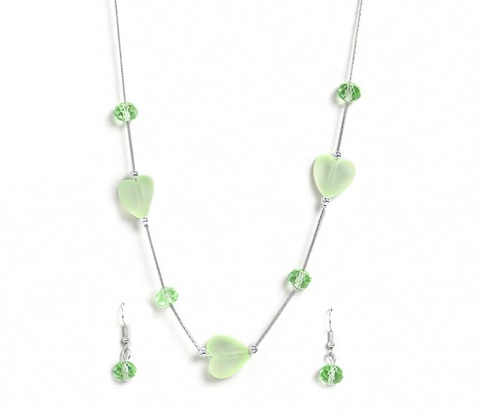 El Regalo 2PCs Crystals Beads Necklace & Earrings Jewelry Set for Kids/Girls & Teens - Shimmering/Matt Crystal Beads Fancy Jewelry Set (Light Green Heart) (B0CBJNZX6V) Amazon Price History, Amazon Price Tracker