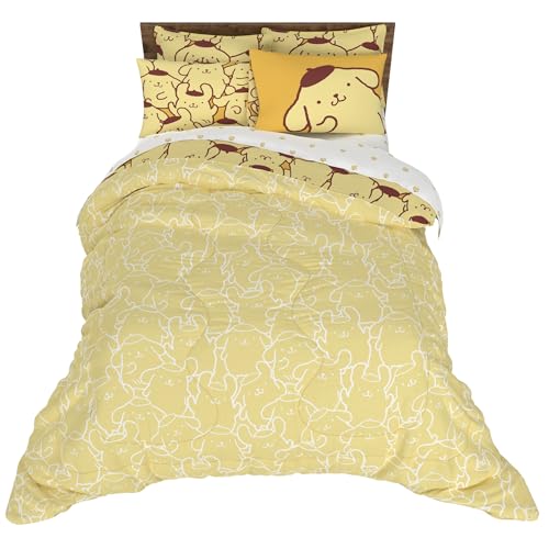 Image of Sanrio Pompompurin Bedding Set, Full Size 7 Piece Set Kids Super Soft Cozy Reversible Comforter and Sheet Set with Sham, (100% Officially Licensed Product) by Franco