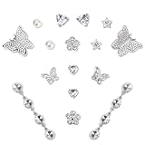 Tvxezikx 16pcs Bling Gems Plastic Butterfly Flower Sparkling Rhinestones Pearl DIY Shoe Decoration Charms for Women's Party Favor Silver