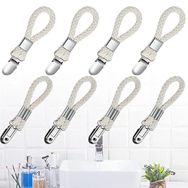 8PCS Hanging Tea Towels Clip, Metal towel hanger with Loop Cotton, Hand Towel Hook for Home Kitchen Bathroom Hanging Towels