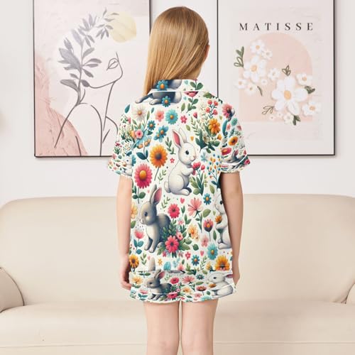 senya Pajama Sets Silky Button Down Nightwear Sleepwear Size 5-14 Years Daisy Cute Rabbit4