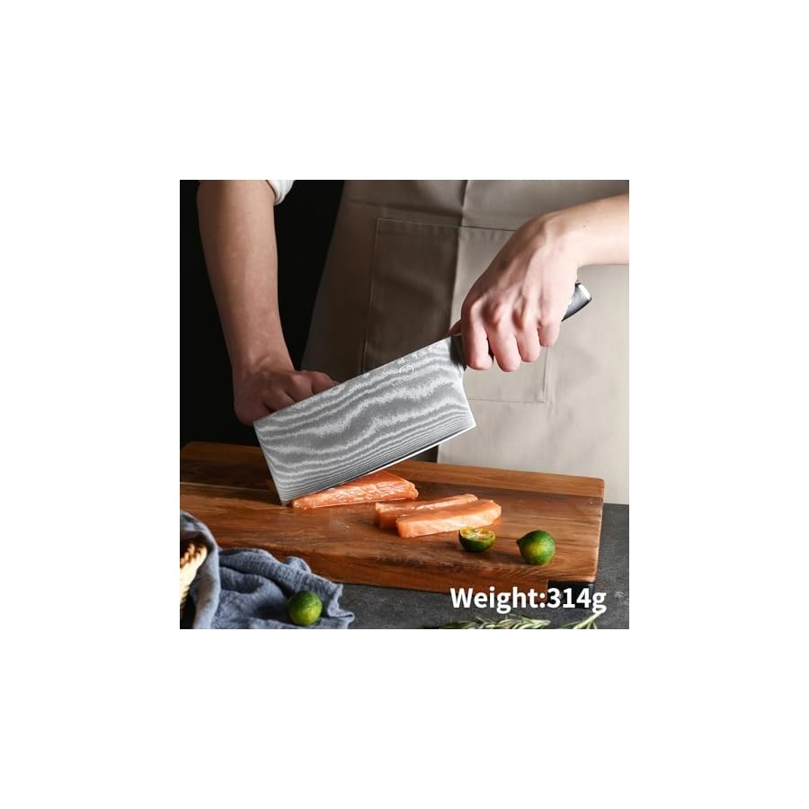 Damascus-Cleaver-Knife-7-Inch-Professional-Kitchen-Knife-with-Non-slip-Micarta-Wood-Ergonomic-Handle-All-Purpose-Chef-Knife-Meat-Cleaver-Vegetables-Chopping-Razor-Sharp-Lightweight Damascus Cleaver Knife, 7 Inch Professional Kitchen Knife with Non-slip Micarta Wood Ergonomic Handle, All Purpose Chef Knife Meat Cleaver Vegetables Chopping, Razor Sharp Lightweight