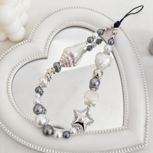 Image of Cute Beaded Camera Wrist Strap for Phone, Digital Camera Charm Lanyard, Pearl Beaded Chain for Bag Keychain Gift