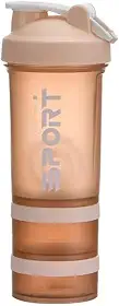 Coqueteleira Whey Shakeira Academia com Misturador, 650 ml, Compartimentos para Suplementos, Antivazamento (Peach)