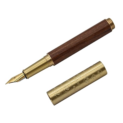 SIPLIV Handcrafted Auspicious Clouds Patterned Brass Wooden Fountain Pen Short Paragraph (101mm) Pocket Mini Travel Pen with 20 Pcs Black Ink Cartridges - Image 3