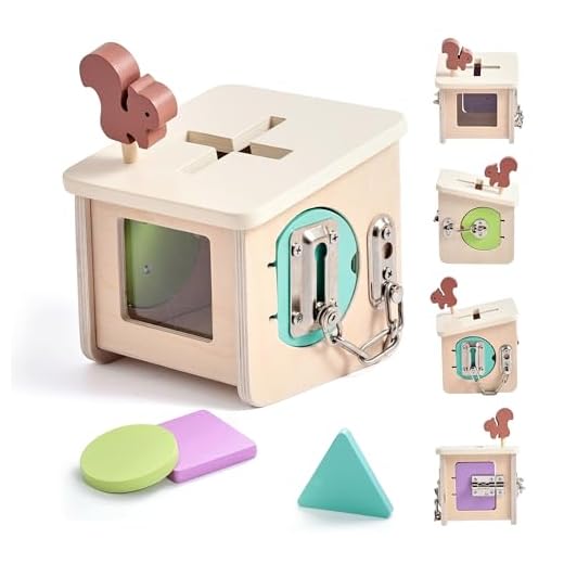 IEATFO Wooden Lock Box STEM Learning Toys for Kids - Montessori Puzzle Cube with 3 Types of Locks (Hook/Chain/Sliding Bolt), Shape Sorting - Early Educational Fine Motor Skills for Boys & Girls