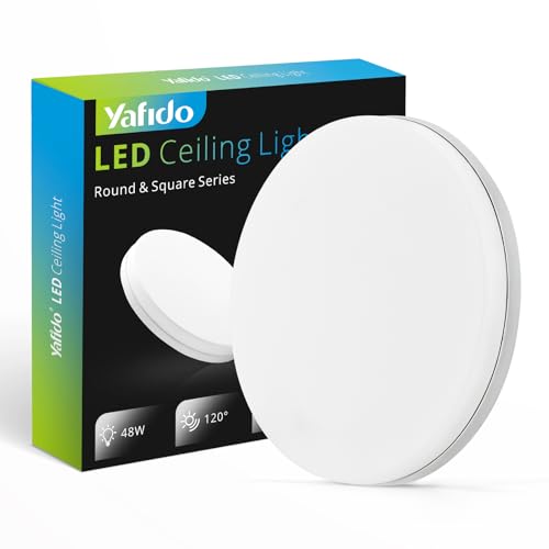 Yafido LED Deckenlampe Ultra Slim 48W 4320Lm UFO LED Panel 6500K Kaltweiß LED Deckenleuchte für Wohnzimmer Schlafzimmer Flur Büro Küche Küche Balkon und Esszimmer Nicht-dimmbar Ø30 cm