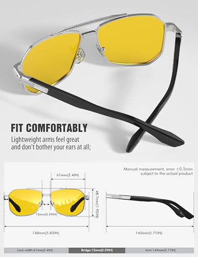 Image of Luenx Aviator Polarized Sunglasses for Men: Square UV400 Driving | Big Head Fit,Adjustable Nose Pads,Lightweight,Anti-slip,Impact-resistant,Scratch-Resistant,Glare Reduction,Gift-Ready Set