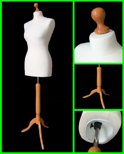 Female Tailors Dummy Cream Size 10/12 Dressmakers Fashion Students Mannequin Display Bust with A Light Wood Base