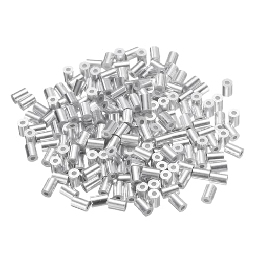 QUARKZMAN 200 Piezas De Manguitos De Aluminio para Crimpar para Cable De Acero De Diámetro 3/64, Manguitos Redondos De Aluminio para Terminaciones De Cable