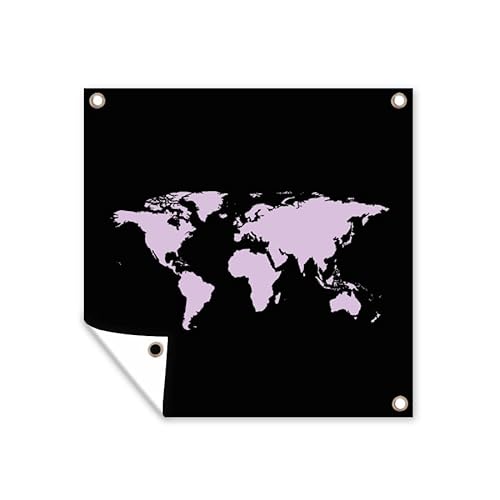 Outdoor-Poster Poster Wanddeko draußen Deko Garten Gartenposter 200x200 cm Weltkarte - Rosa - Schwarz Cover