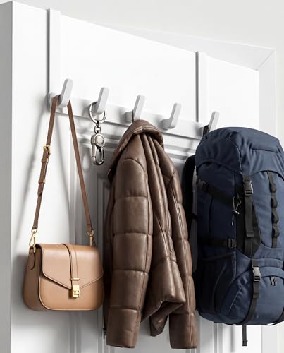 KitchLife Over The Door Hooks - Heavy Duty 5-Hook Organizer,