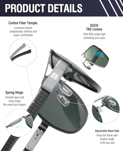 Image of DUCO Aviator Sunglasses for Men Women Carbon Fiber Polarized Sunglasses Men UV Protection for Driving Golf Fishing 3051