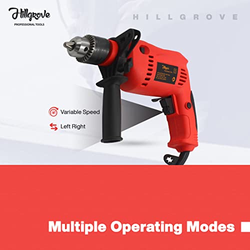 Image of Hillgrove HGPD1M2 All Purpose 700W Drill Machine with 5 Drill Bits for Making Holes in Metal /Wood /Concrete with Reverse Rotaion and Variable Speed Pistol Grip Drill (13 mm Chuck Size)