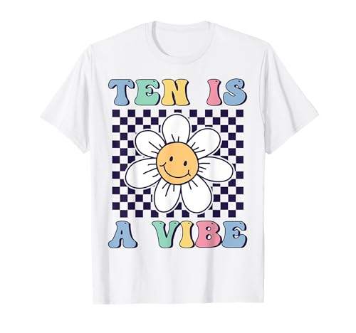 Ten Is A Vibe Cute Groovy 10th Birthday Party Daisy Flower T-Shirt