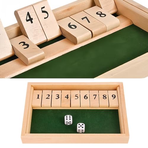 Shut The Box Game Holzspiel Würfelspiel Mit 9-Zahlen-Deckel Taktik- und Rechenspiel 2-Spieler Zahlenspiel Brettspiel Mit 2 Würfeln Geeignet für Partys, Unterhaltung