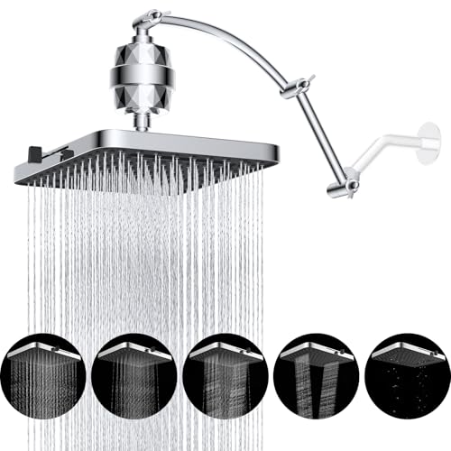 Hibbent Rain Filtered Shower Head, 13'' High Pressure Rainfall 5 Modes Showerhead with 16