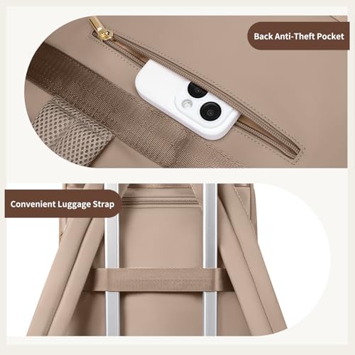 GOLF QUALITY Mochila para Portátil 14 Pulgadas, Mochila Mujer Gran Capacidad con Compartimento para Laptop, Impermeable Casual Daypack para Trabajo Universidad Viaje, Marrón champán - imagen 6